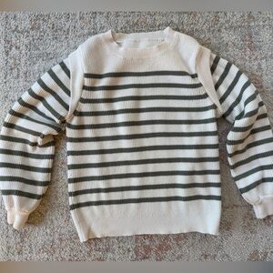 Cream and Olive Striped Knit Sweater
